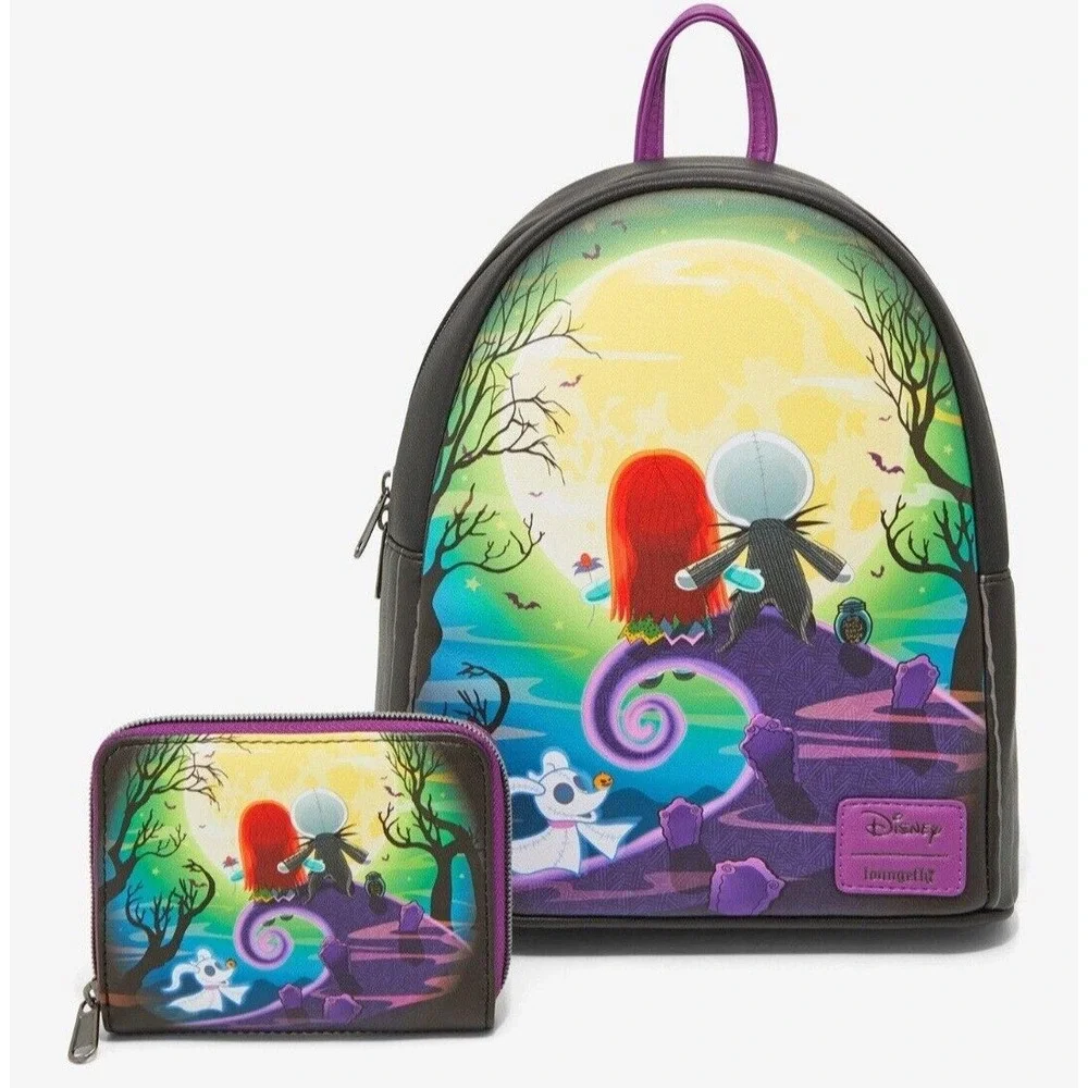 Loungefly The Nightmare Before Christmas Jack & Sally Doll Backpack & WALLET NWT